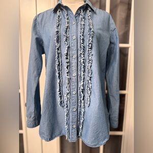 Pilcro Anthropologie Chambray /Denim Ruffle Trim Shirt | Small